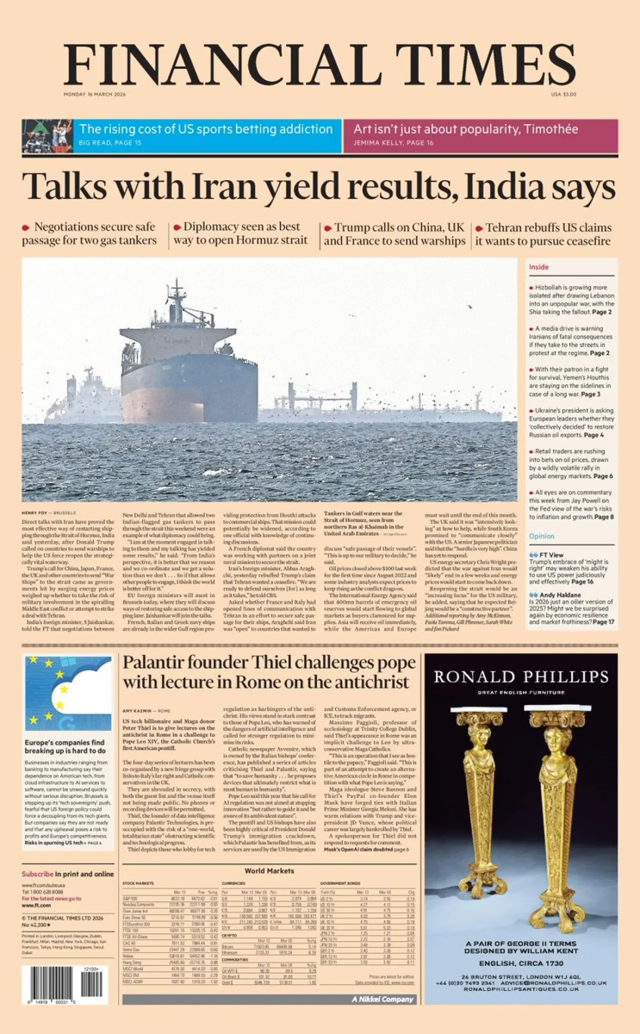 Financial Times 16 Mart Ön Sayfasında Küresel Ekonomik İstikrar Vurgusu Financial Times 16 Mart Ön Sayfasında Küresel Ekonomik İstikrar Vurgusu