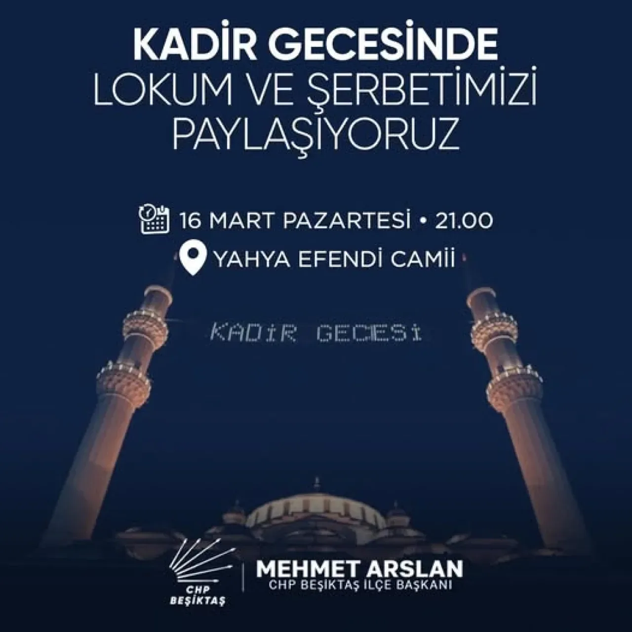 CHP Beşiktaş'tan Kadir Gecesi'nde Lokum ve Şerbet İkramı CHP Beşiktaş'tan Kadir Gecesi'nde Lokum ve Şerbet İkramı