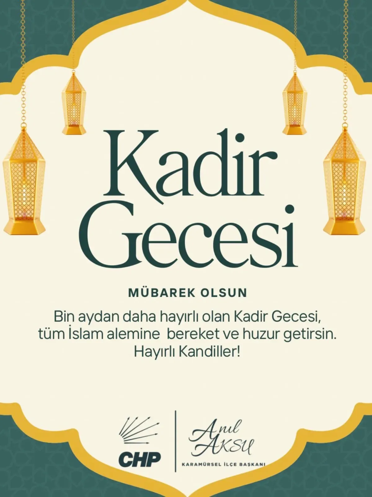 CHP Karamürsel'den Kadir Gecesi Mesajı: Umut ve Dayanışma Vurgusu CHP Karamürsel'den Kadir Gecesi Mesajı: Umut ve Dayanışma Vurgusu