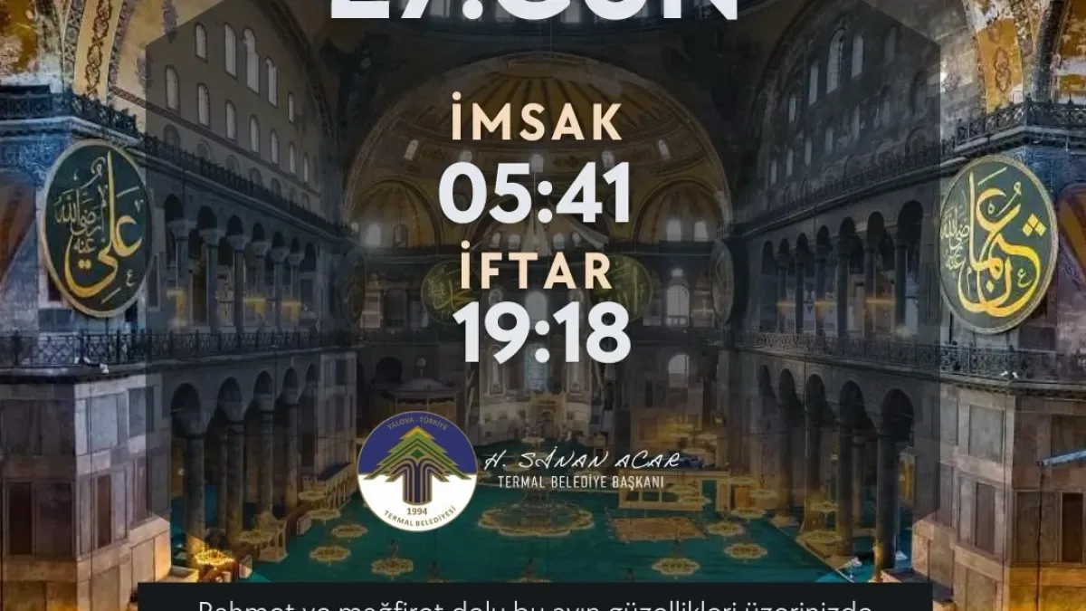 Yalova Termal'de 2026 Ramazan Saatleri: İmsak 05:41, İftar 19:18 Yalova Termal'de 2026 Ramazan Saatleri: İmsak 05:41, İftar 19:18