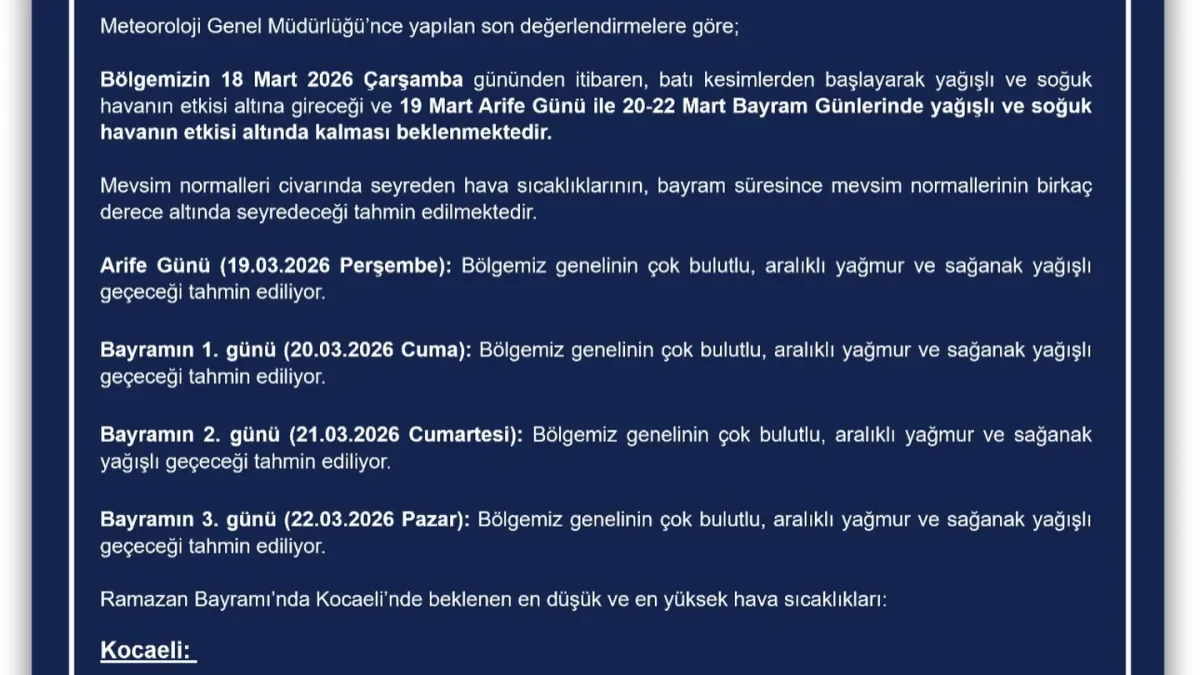 Karamürsel Ramazan Bayramı Hava Durumu Açıklandı: Sıcak ve Güneşli Bir Bayram Bekleniyor Karamürsel Ramazan Bayramı Hava Durumu Açıklandı: Sıcak ve Güneşli Bir Bayram Bekleniyor