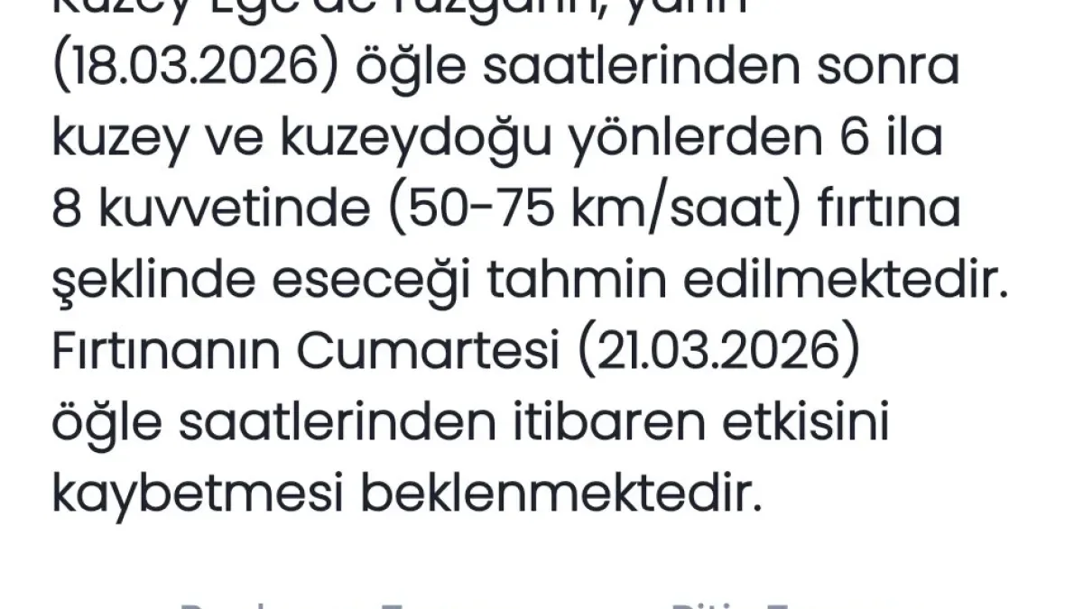Kuzey Ege'de Fırtına Uyarısı: Denizciler ve Sahil Kesimi Tedbir Almalı Kuzey Ege'de Fırtına Uyarısı: Denizciler ve Sahil Kesimi Tedbir Almalı