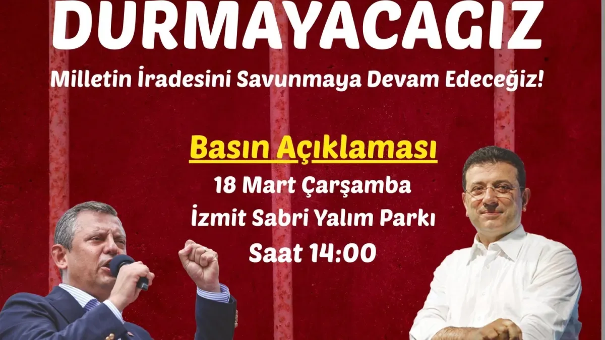 CHP Başiskele İlçe Başkanlığı'ndan 18 Mart'ta Kritik Basın Açıklaması: "Susmayacağız, Durmayacağız" CHP Başiskele İlçe Başkanlığı'ndan 18 Mart'ta Kritik Basın Açıklaması: "Susmayacağız, Durmayacağız"