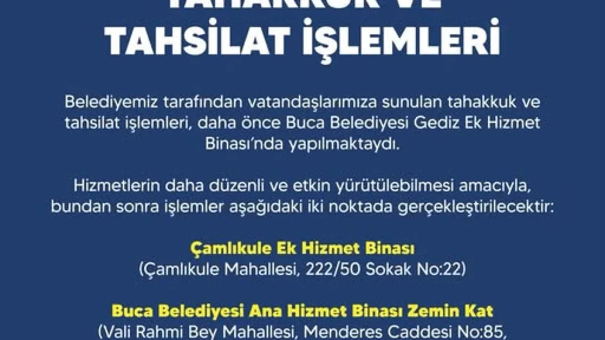 Buca Belediyesi Tahakkuk İşlemlerinde Kritik Adres Değişikliği: Vatandaşlar Dikkat! Buca Belediyesi Tahakkuk İşlemlerinde Kritik Adres Değişikliği: Vatandaşlar Dikkat!