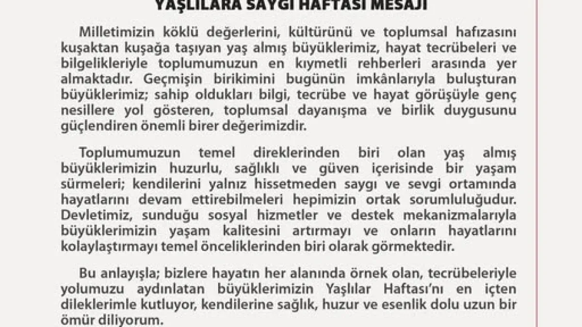 Ankara Valisi Vasip Şahin'den Yaşlılara Saygı Haftası'nda Derin Anlamlı Mesaj Ankara Valisi Vasip Şahin'den Yaşlılara Saygı Haftası'nda Derin Anlamlı Mesaj