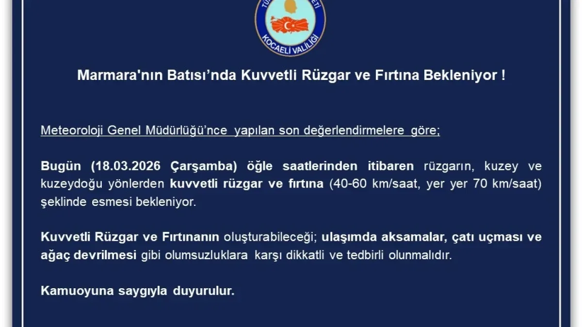 Marmara'da Hava Alarmı: Kaymakamlık'tan Kritik Fırtına Uyarısı Marmara'da Hava Alarmı: Kaymakamlık'tan Kritik Fırtına Uyarısı