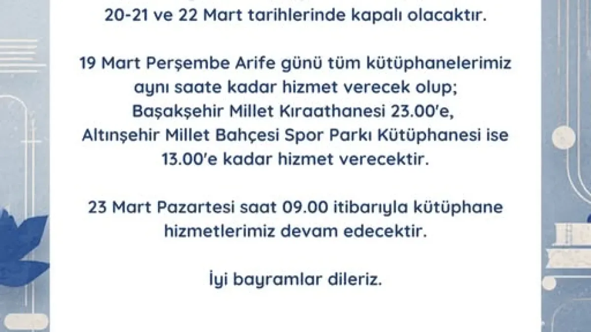 Başakşehir'de Ramazan Bayramı'nda Kütüphane Hizmetleri Askıda Başakşehir'de Ramazan Bayramı'nda Kütüphane Hizmetleri Askıda