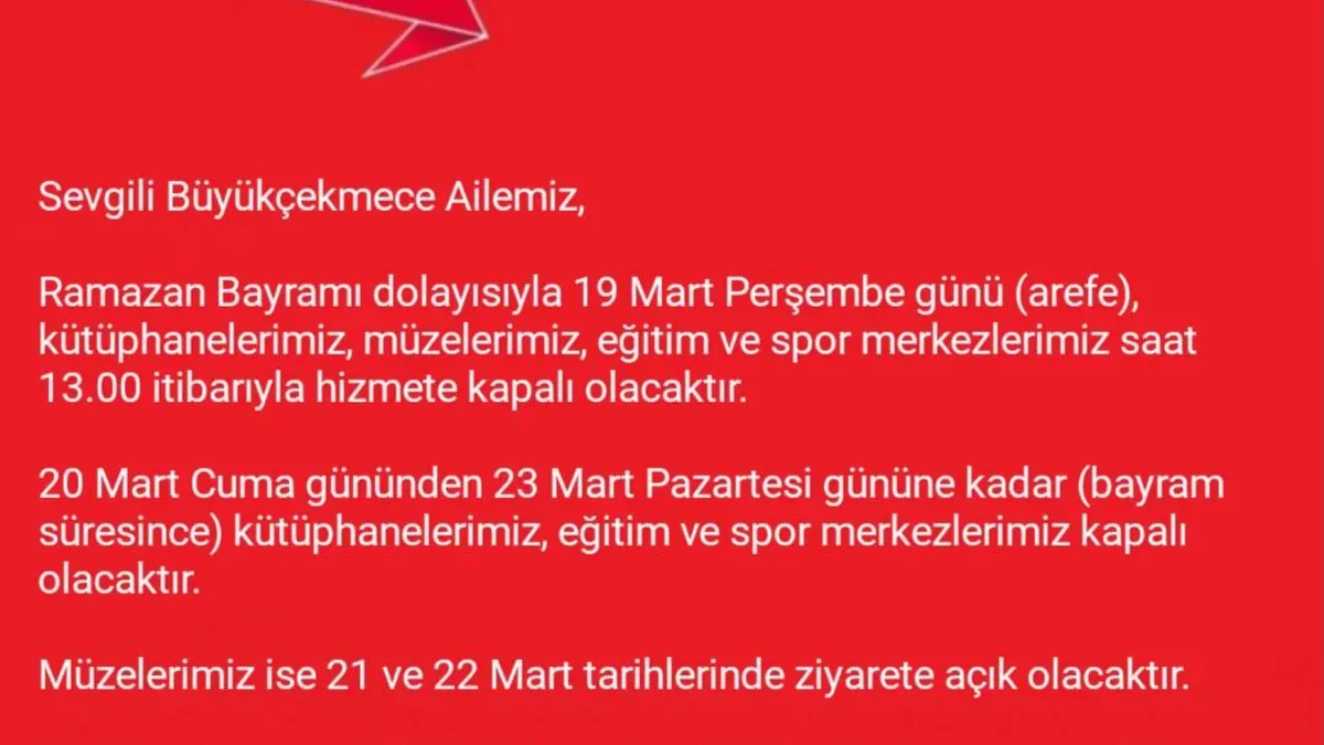 Büyükçekmece'de Bayram Programı Açıklandı: Arefe Günü Saat 13:00'te Ne Oluyor? Büyükçekmece'de Bayram Programı Açıklandı: Arefe Günü Saat 13:00'te Ne Oluyor?