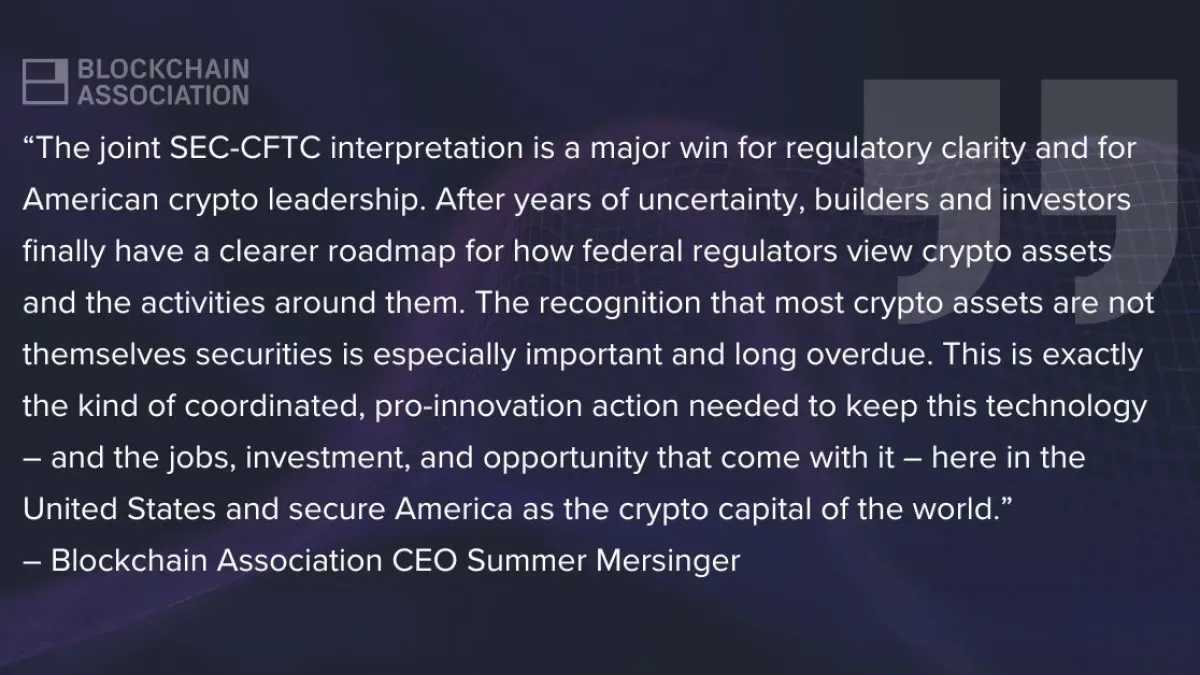 SEC ve CFTC'nin Ortak Yorumuna Blockchain Association'dan İlk Tepki: "Yatırım Tavsiyesi Değildir" SEC ve CFTC'nin Ortak Yorumuna Blockchain Association'dan İlk Tepki: "Yatırım Tavsiyesi Değildir"