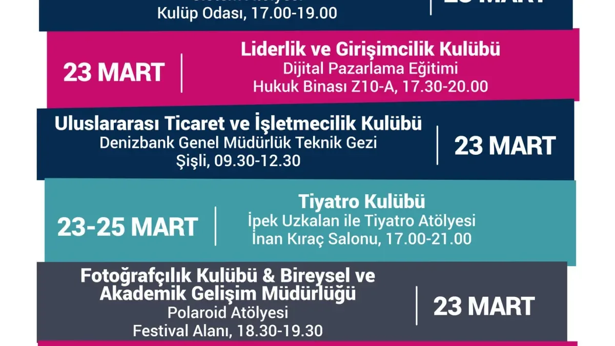 Yeditepe'de Öğrenci Kulüpleri Ne Planlıyor? 23-29 Mart'ta Neler Olacak? Yeditepe'de Öğrenci Kulüpleri Ne Planlıyor? 23-29 Mart'ta Neler Olacak?