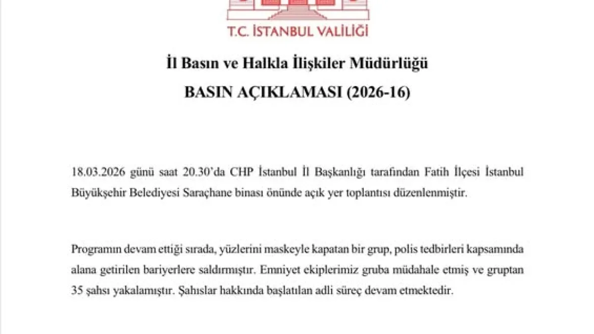 İstanbul Valiliği Saraçhane'deki CHP Toplantısı Hakkında Ne Açıkladı? İstanbul Valiliği Saraçhane'deki CHP Toplantısı Hakkında Ne Açıkladı?