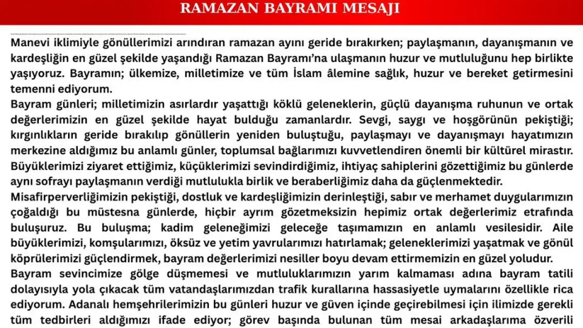 Adana Valisi Yavuz'dan Ramazan Bayramı Mesajı: Birlik Vurgusu Öne Çıktı Adana Valisi Yavuz'dan Ramazan Bayramı Mesajı: Birlik Vurgusu Öne Çıktı