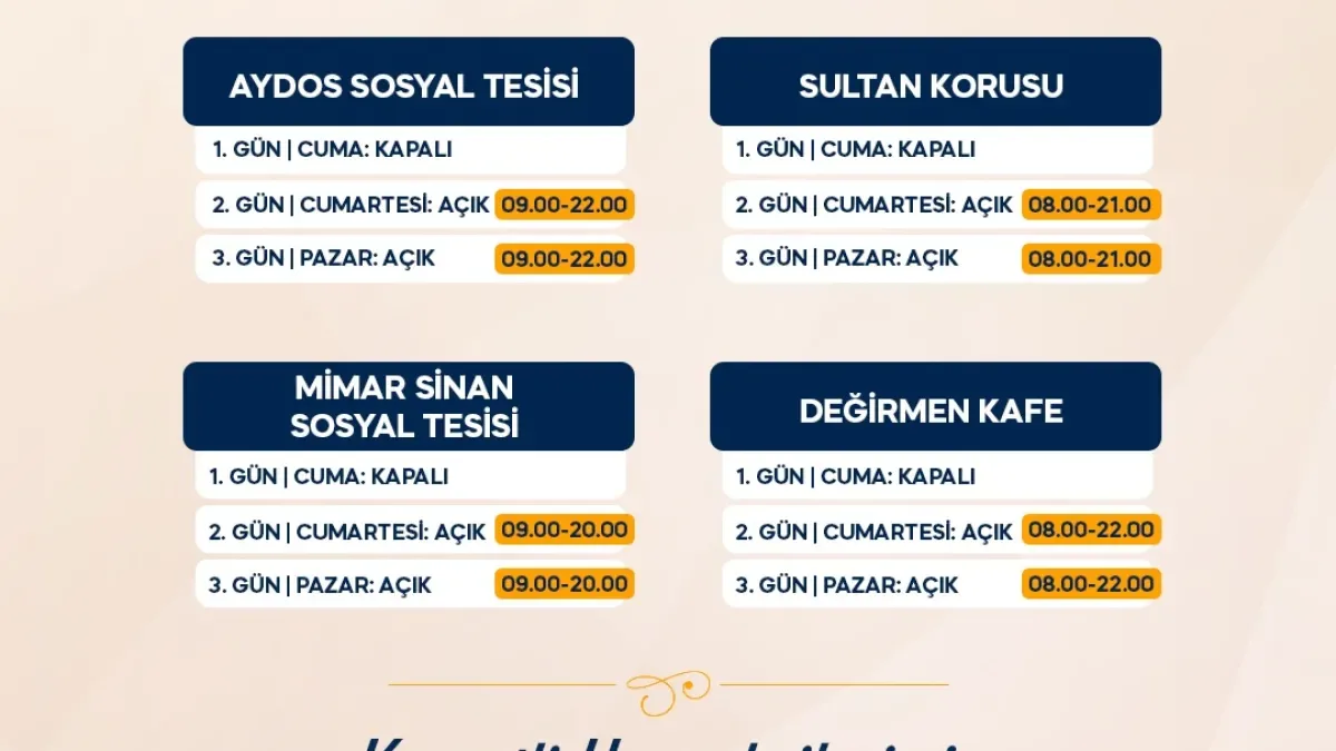 Sultanbeyli'de Bayramda Hangi Tesisler Açık? Belediye Duyurdu Sultanbeyli'de Bayramda Hangi Tesisler Açık? Belediye Duyurdu