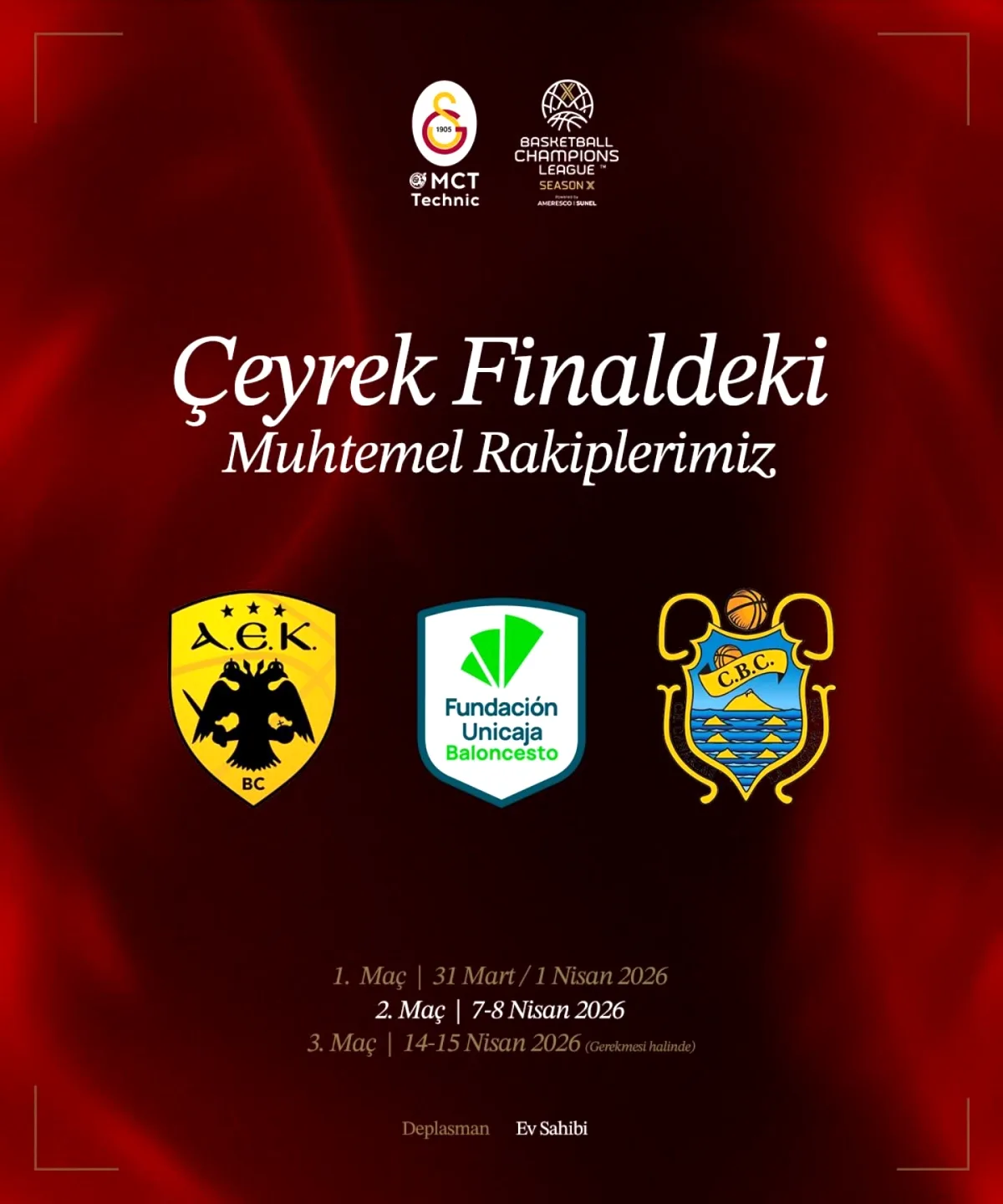 Galatasaray'ın Çeyrek Finalde Karşılaşacağı 3 Rakip Açıklandı Galatasaray'ın Çeyrek Finalde Karşılaşacağı 3 Rakip Açıklandı
