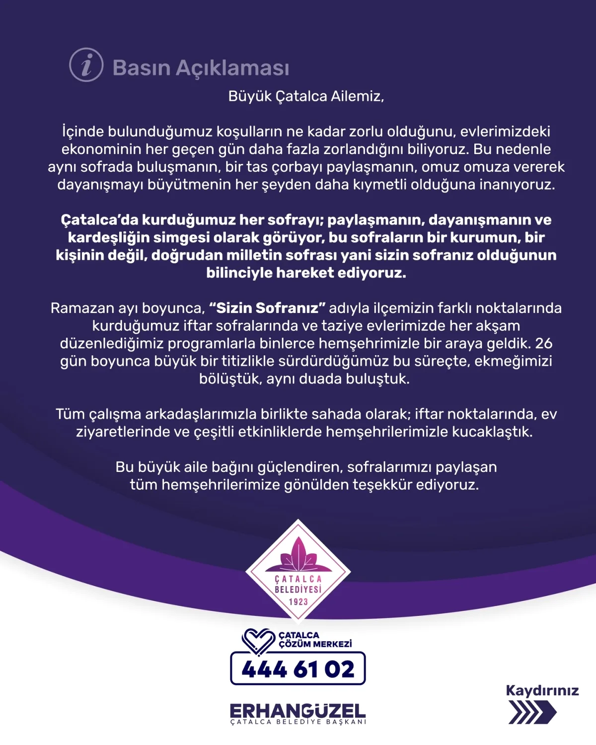 Çatalca Belediyesi'nden Kamuoyuna Duyuru: Açıklamanın Detayları Ne? Çatalca Belediyesi'nden Kamuoyuna Duyuru: Açıklamanın Detayları Ne?