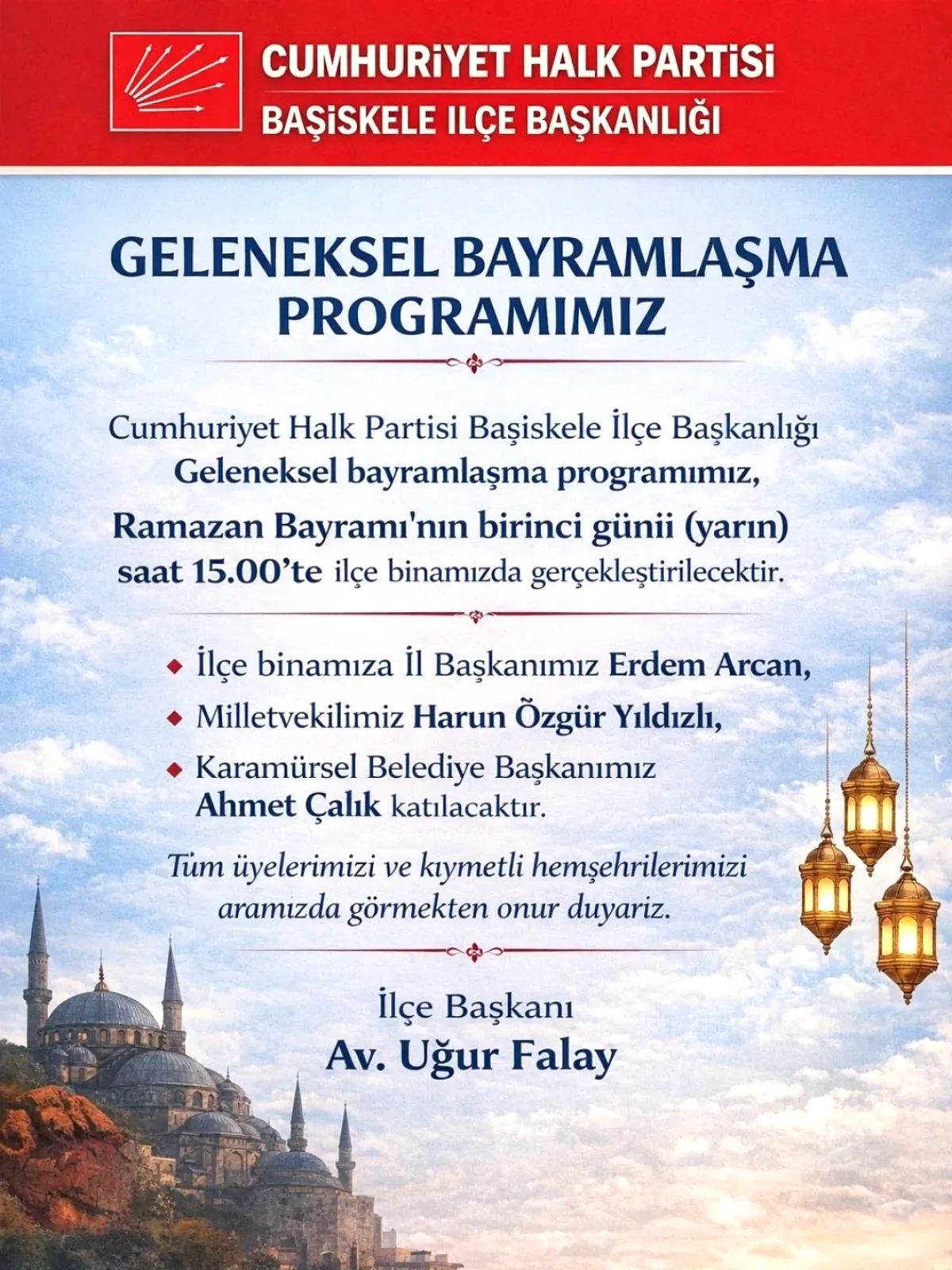 CHP Başiskele'den Ramazan Bayramı'nda Birlik Vurgusu ve Davet CHP Başiskele'den Ramazan Bayramı'nda Birlik Vurgusu ve Davet