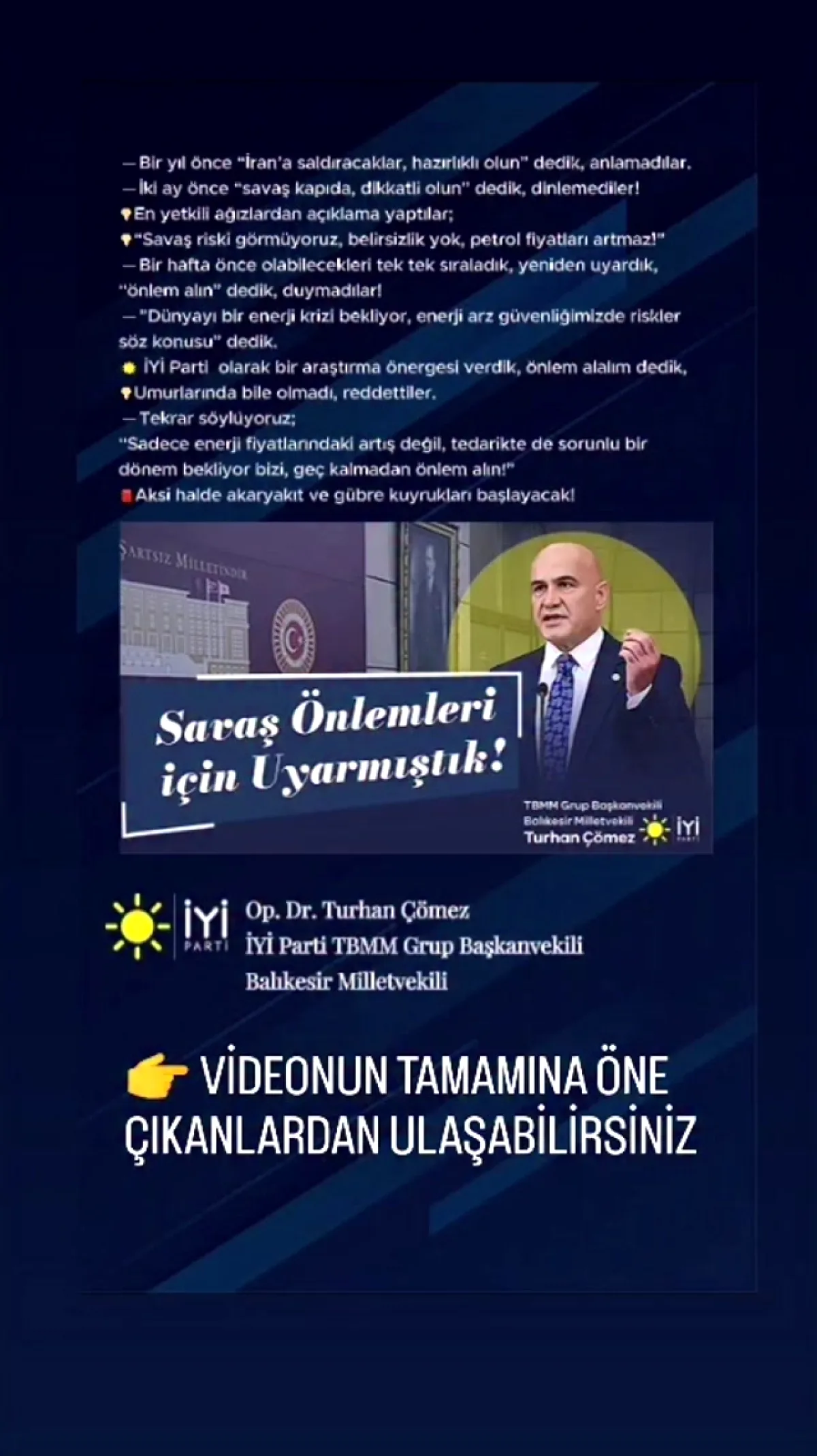 Turhan Çömez'den Enerji Krizi Uyarısı: "Geç Kalmadan Önlem Alın" Turhan Çömez'den Enerji Krizi Uyarısı: "Geç Kalmadan Önlem Alın"
