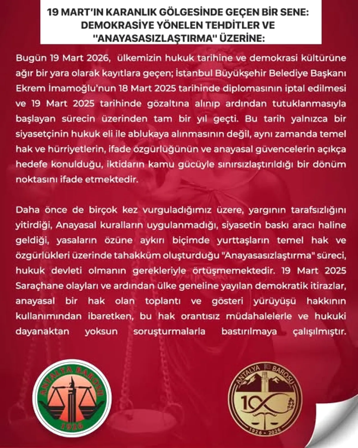 Antalya Barosu'ndan Çarpıcı Açıklama: Karanlık Bir Yılın Ardından Neler Yaşandı? Antalya Barosu'ndan Çarpıcı Açıklama: Karanlık Bir Yılın Ardından Neler Yaşandı?