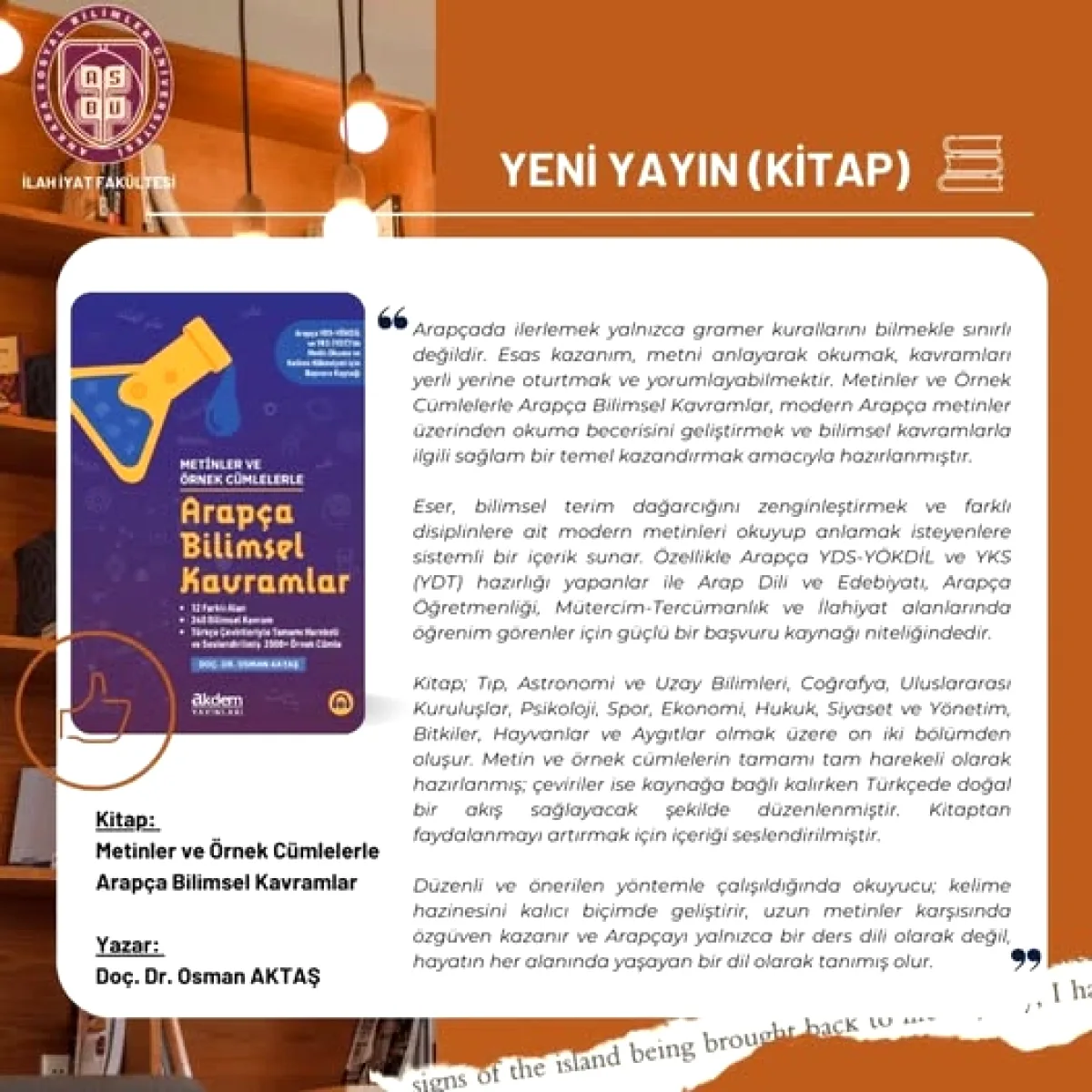 ASBÜ'lü Akademisyenden Arapça Öğrenimine Yeni Bir Soluk ASBÜ'lü Akademisyenden Arapça Öğrenimine Yeni Bir Soluk