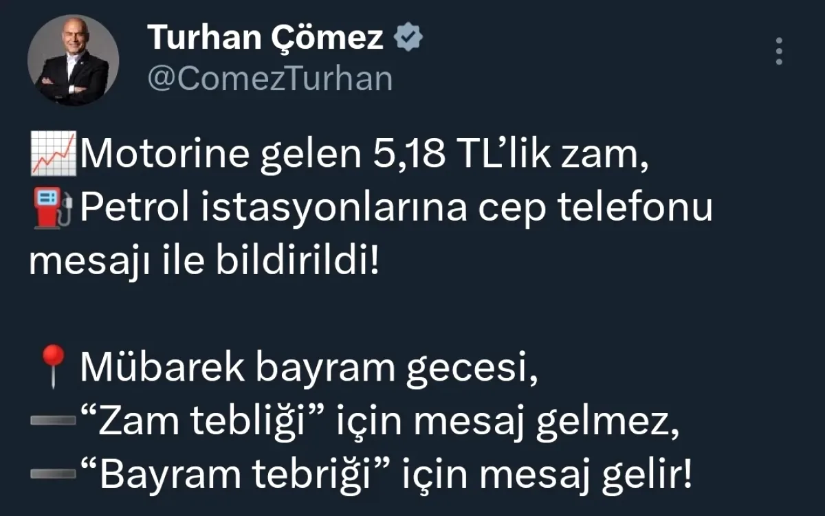 Bayram Gecesi Petrol İstasyonlarına Gelen Mesaj: "Zam Tebliği" mi, "Bayram Tebriği" mi? Bayram Gecesi Petrol İstasyonlarına Gelen Mesaj: "Zam Tebliği" mi, "Bayram Tebriği" mi?