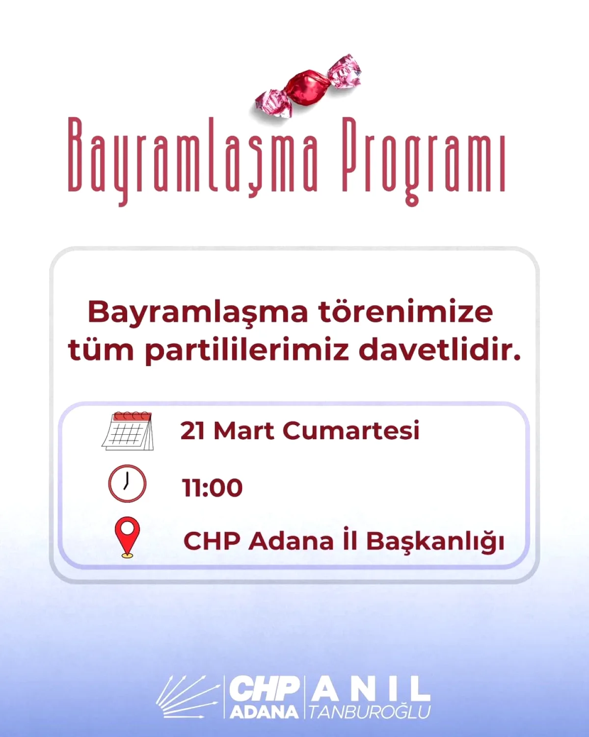 CHP Sarıçam'dan Bayramlaşma Daveti: 21 Mart'ta Buluşma Noktası Belli Oldu CHP Sarıçam'dan Bayramlaşma Daveti: 21 Mart'ta Buluşma Noktası Belli Oldu