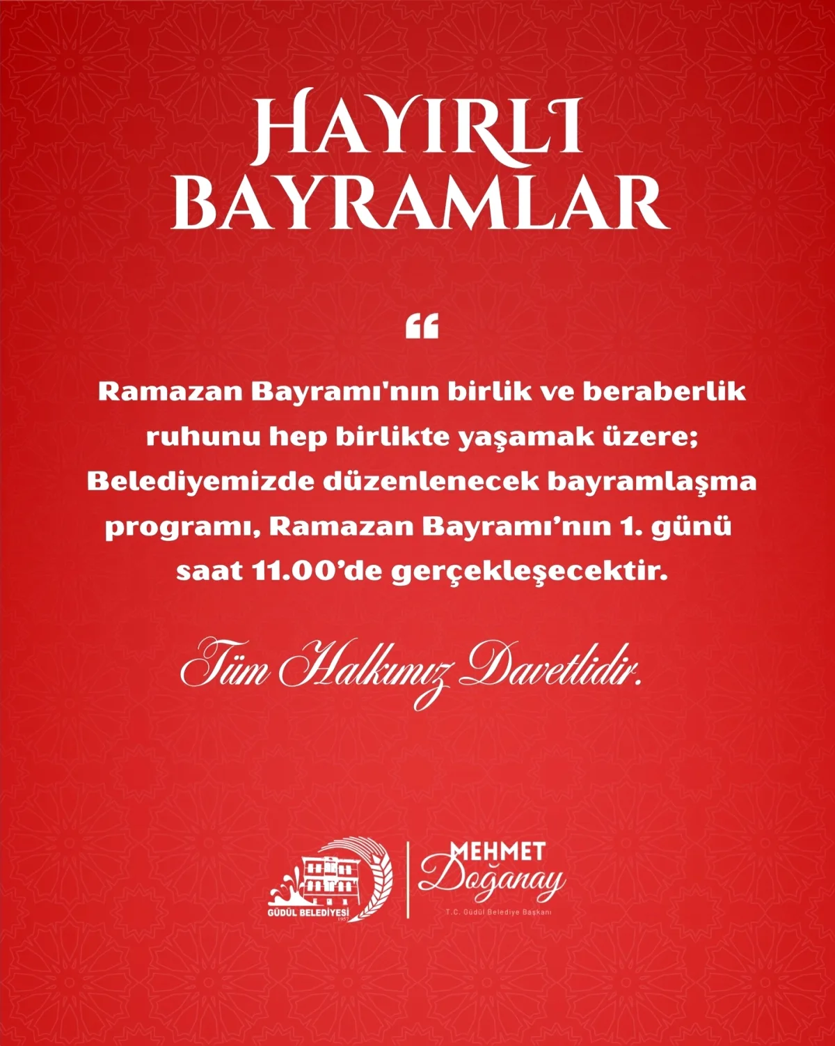 Güdül'de Bayram Coşkusu: Belediyeden Bayramlaşma Daveti Güdül'de Bayram Coşkusu: Belediyeden Bayramlaşma Daveti