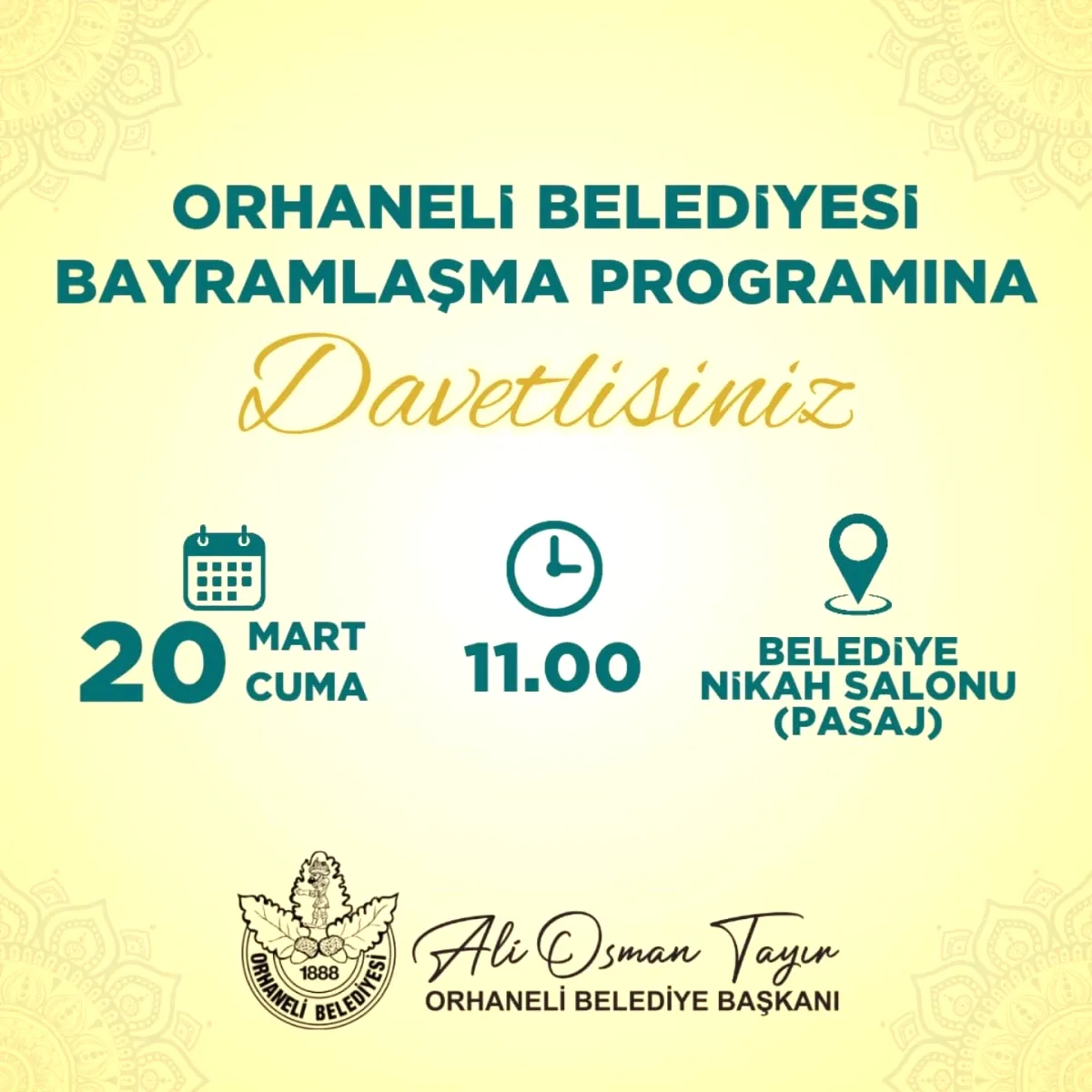 Orhaneli'de Bayramlaşma Programı Açıklandı: Başkan Tayır Tüm Halkı Davet Etti Orhaneli'de Bayramlaşma Programı Açıklandı: Başkan Tayır Tüm Halkı Davet Etti