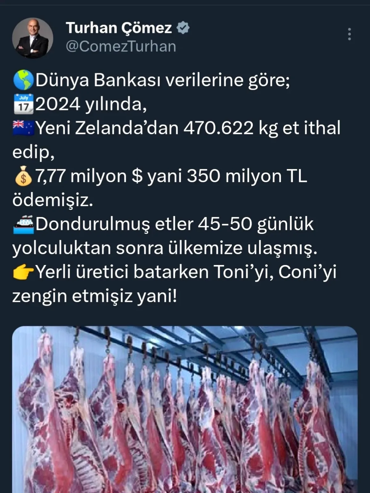 470 Bin Kilogram Et İçin 350 Milyon TL Ödedik: Çömez'den İthalat Açıklaması 470 Bin Kilogram Et İçin 350 Milyon TL Ödedik: Çömez'den İthalat Açıklaması