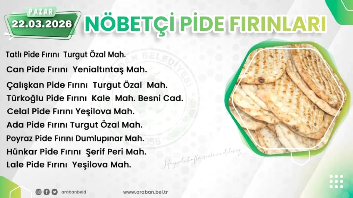 Araban'da Pazar Günü Nöbetçi Fırınlar Belli Oldu Araban'da Pazar Günü Nöbetçi Fırınlar Belli Oldu
