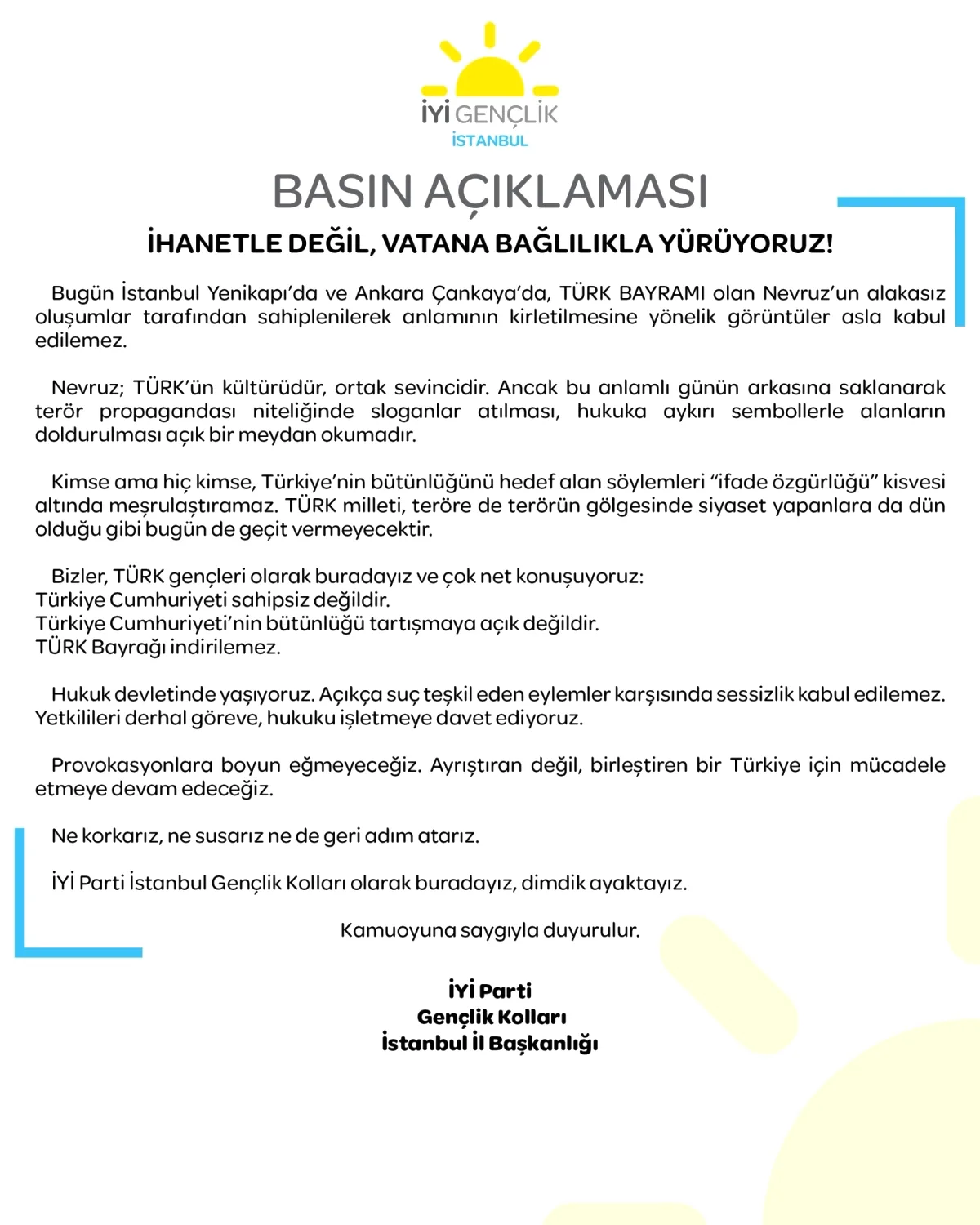 İyi Gençlik İstanbul'dan Sert Mesaj İyi Gençlik İstanbul'dan Sert Mesaj