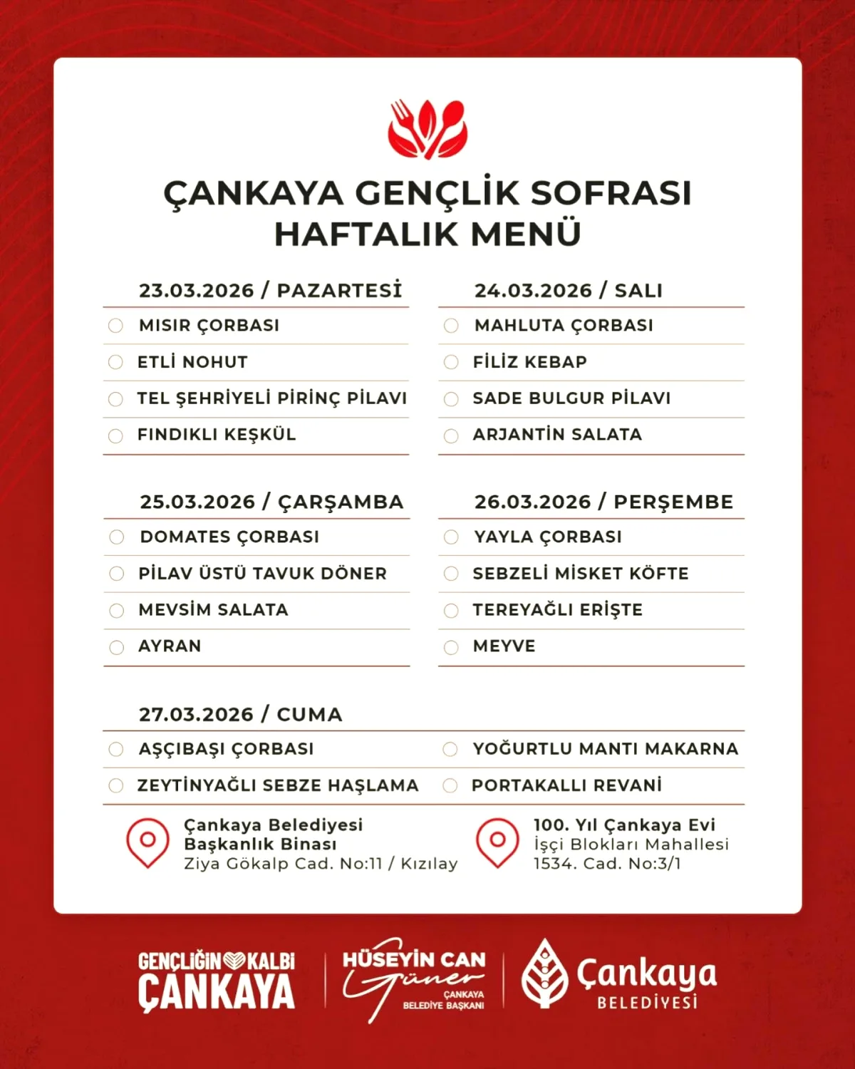 Çankaya Belediyesi'nden Gençlere Özel Sofra Hizmeti Çankaya Belediyesi'nden Gençlere Özel Sofra Hizmeti
