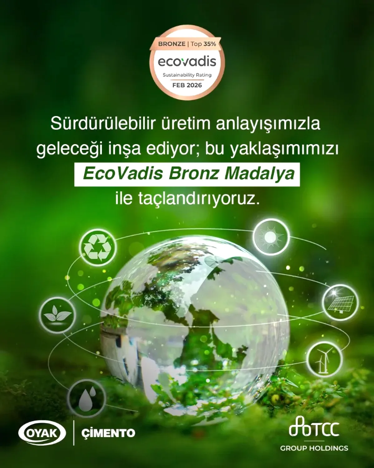 OYAK Çimento, EcoVadis Sürdürülebilirlik Derecelendirmesinde Bronz Madalya Kazandı OYAK Çimento, EcoVadis Sürdürülebilirlik Derecelendirmesinde Bronz Madalya Kazandı