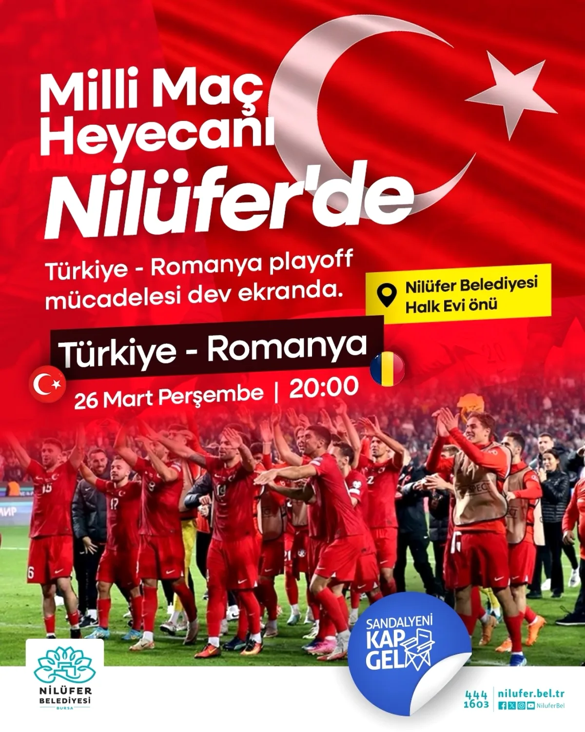 Bursa Nilüfer'de Dev Ekranda Türkiye - Romanya Maçı İzleme Heyecanı | 26 Mart 2026 Bursa Nilüfer'de Dev Ekranda Türkiye - Romanya Maçı İzleme Heyecanı | 26 Mart 2026