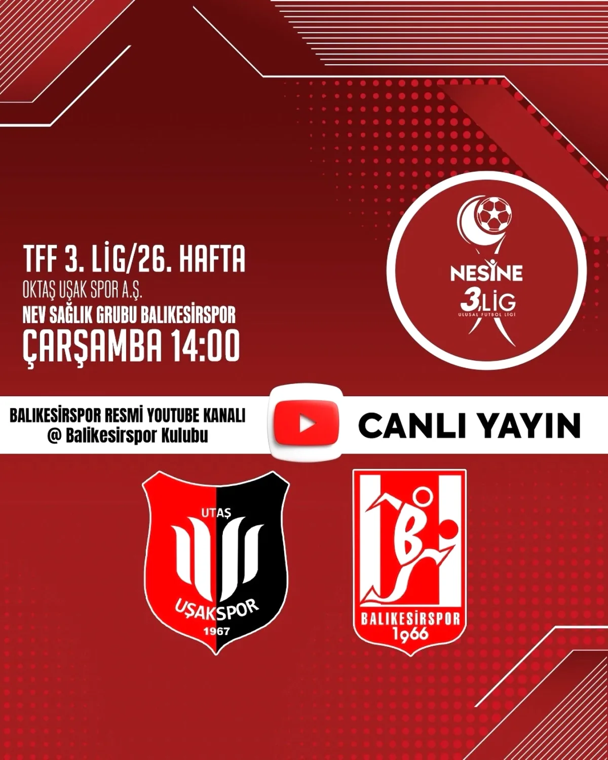 Balıkesirspor - Uşakspor Maçı Yarın YouTube'dan Canlı: Ücretsiz mi, Saat Kaçta? Balıkesirspor - Uşakspor Maçı Yarın YouTube'dan Canlı: Ücretsiz mi, Saat Kaçta?