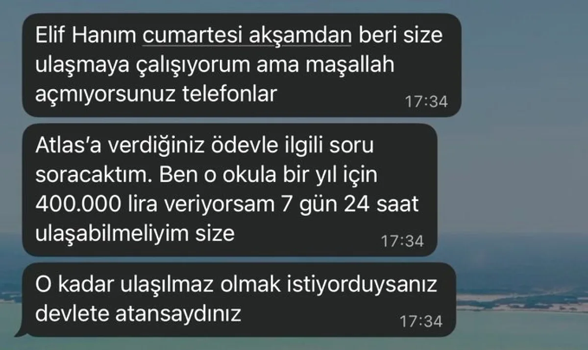 Velinin Öğretmene Mesajı: "400 Bin Lira Veriyorsam 7/24 Ulaşabilmeliyim" Velinin Öğretmene Mesajı: "400 Bin Lira Veriyorsam 7/24 Ulaşabilmeliyim"
