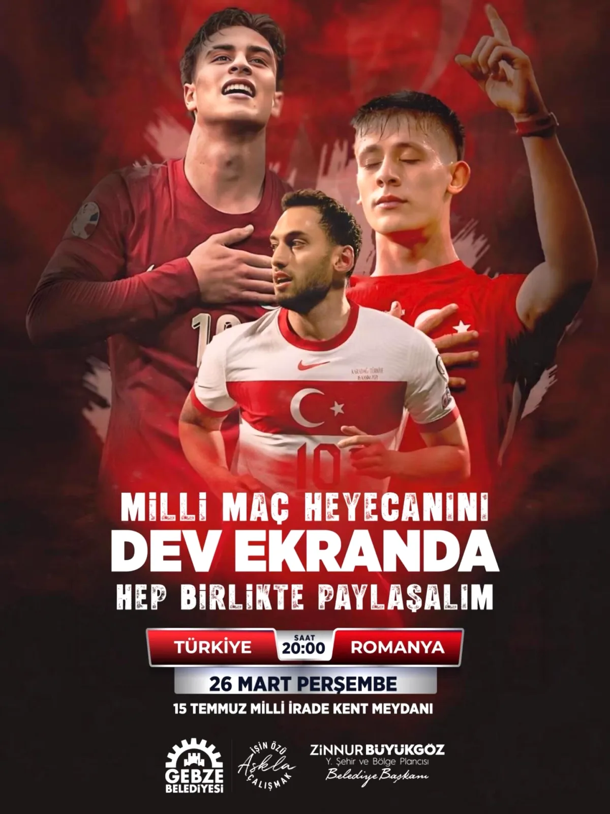 Gebze'de Dev Ekranda Milli Takım Heyecanı: Romanya Maçı 26 Mart'ta Gebze'de Dev Ekranda Milli Takım Heyecanı: Romanya Maçı 26 Mart'ta
