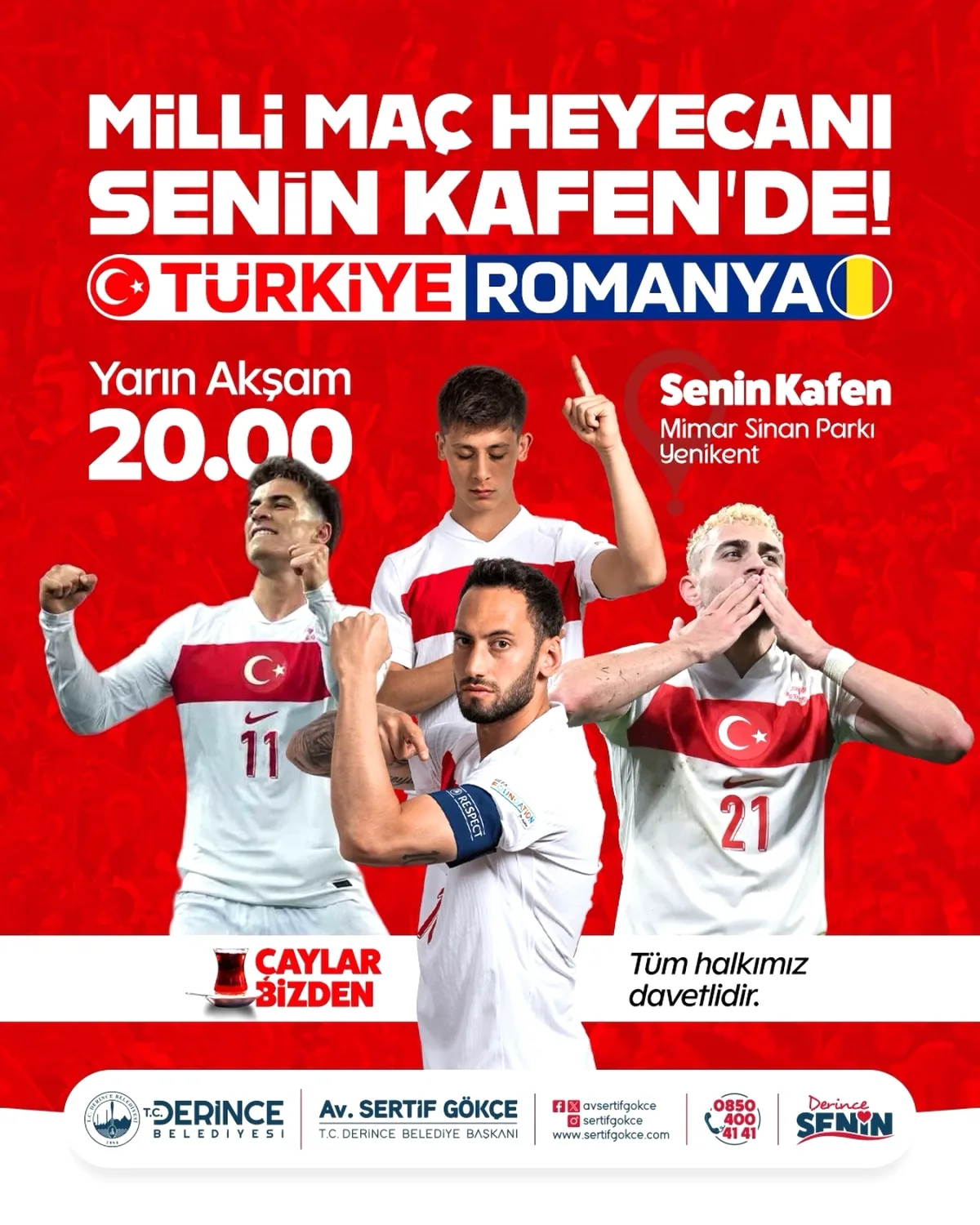 Derince'de Milli Takım Heyecanı: Romanya Maçı Dev Ekranda! 26 Mart 20:00'de Derince'de Milli Takım Heyecanı: Romanya Maçı Dev Ekranda! 26 Mart 20:00'de