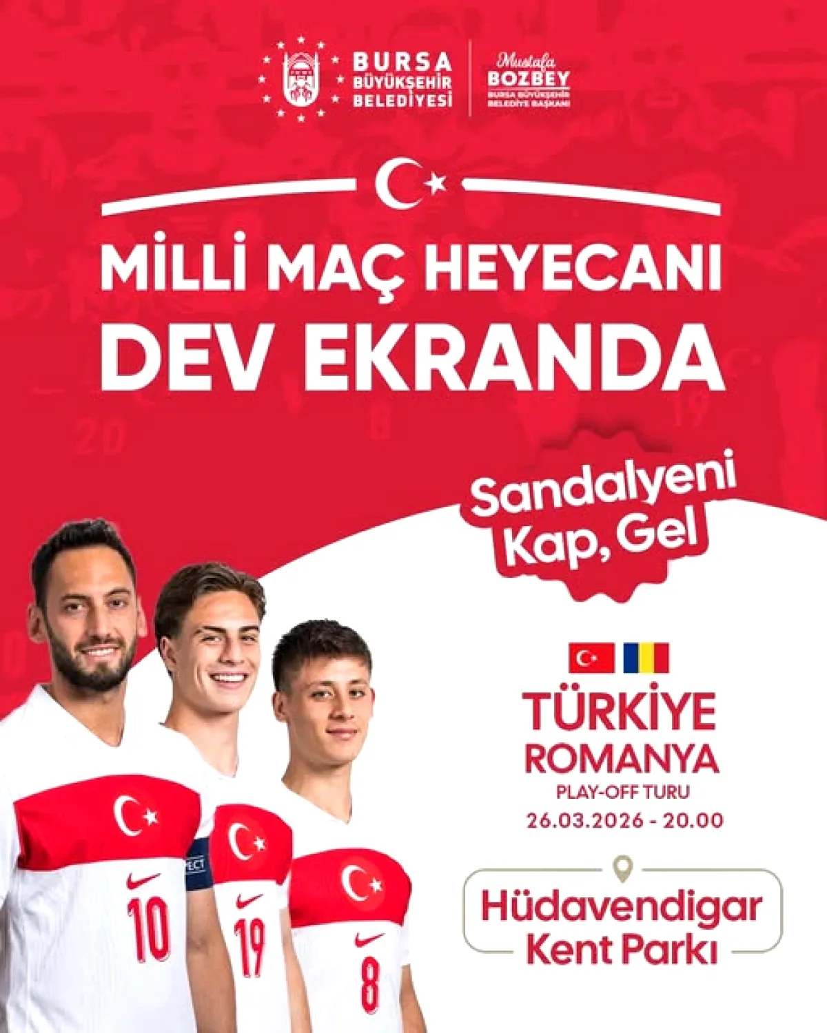 Bursa'da 20.00'de Dev Ekranla Türkiye-Romanya Maçı! Hüdavendigar Kent Parkı'nda Halkın Beklenti Bursa'da 20.00'de Dev Ekranla Türkiye-Romanya Maçı! Hüdavendigar Kent Parkı'nda Halkın Beklenti