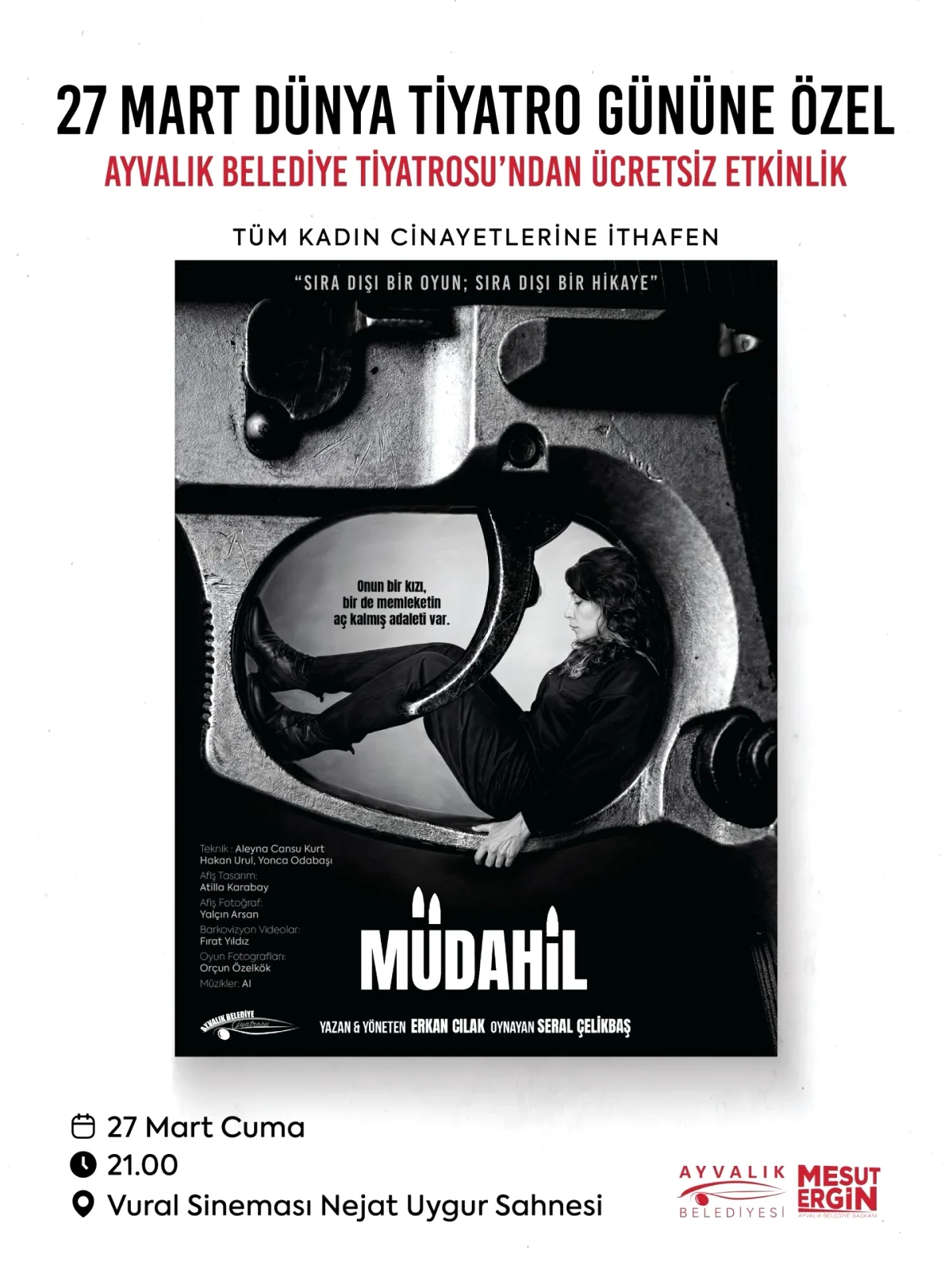 27 Mart'ta Ayvalık'ta Kadın Cinayetlerine İthaf Oyun: Ücretsiz ve Herkese Açık! 27 Mart'ta Ayvalık'ta Kadın Cinayetlerine İthaf Oyun: Ücretsiz ve Herkese Açık!