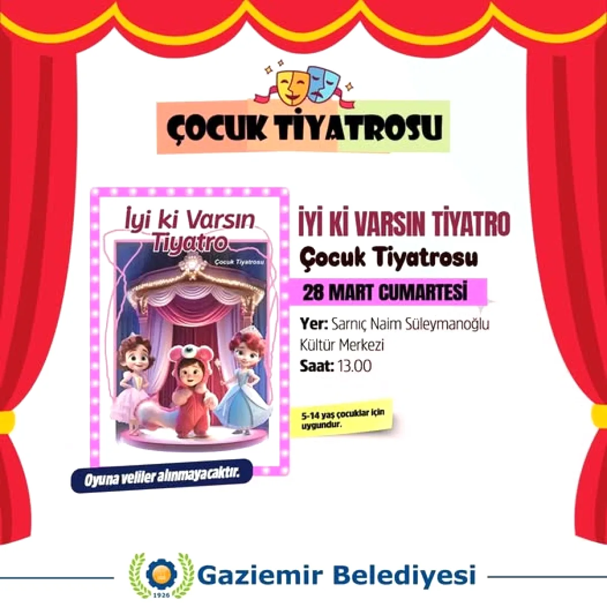 İzmir Gaziemir'de 5-14 Yaş Çocuklara Özel Tiyatro Buluşması! İzmir Gaziemir'de 5-14 Yaş Çocuklara Özel Tiyatro Buluşması!