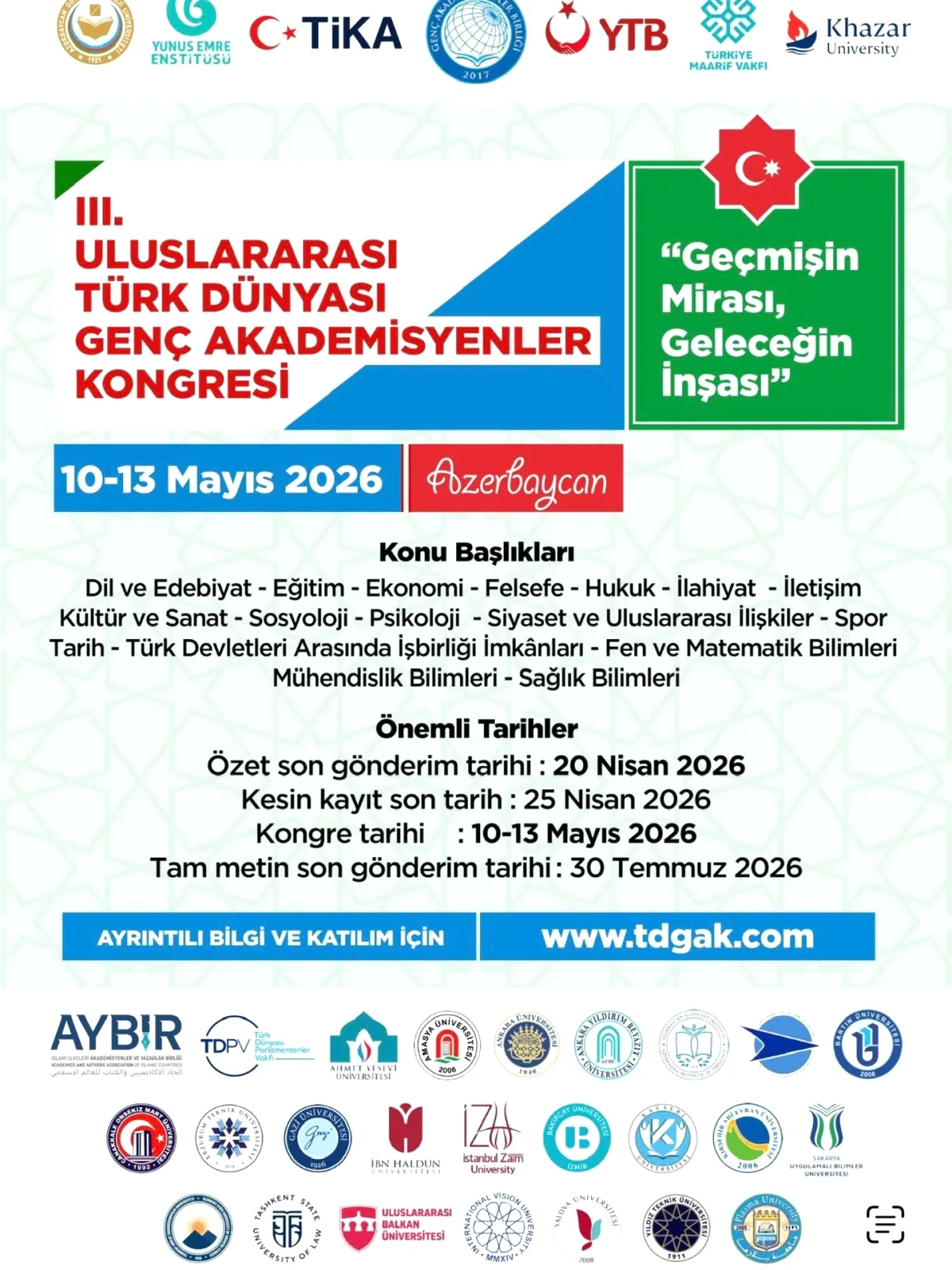 Yalova Üniversitesi, 10-13 Mayıs 2026'da Azerbaycan'da Düzenlenecek Kongreye Katılıyor Yalova Üniversitesi, 10-13 Mayıs 2026'da Azerbaycan'da Düzenlenecek Kongreye Katılıyor