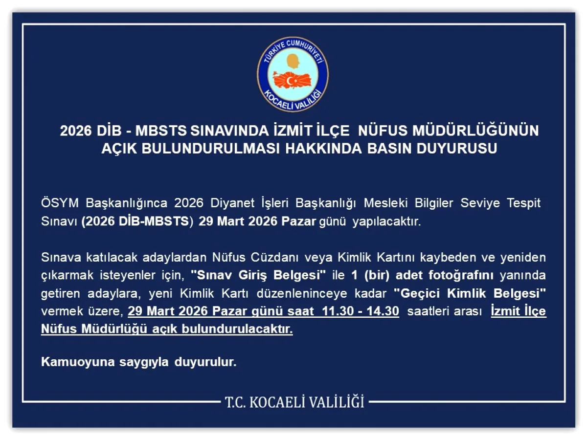 2026 MBSTS Sınavı İçin İzmit'te Kimlik Hizmeti 2026 MBSTS Sınavı İçin İzmit'te Kimlik Hizmeti