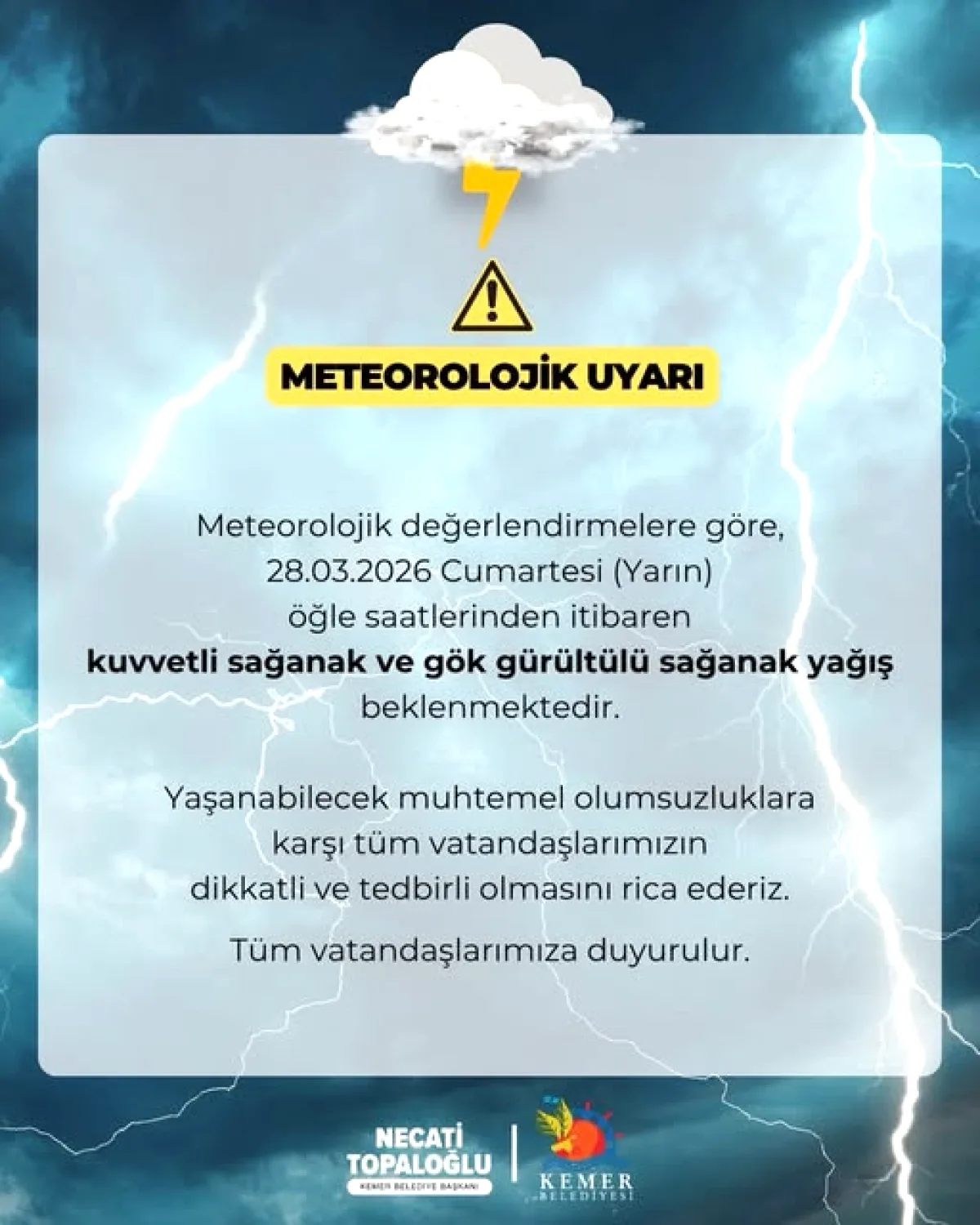 Antalya Kemer'de Yarın Şiddetli Sağanak ve Gök Gürültüsü Uyarısı Antalya Kemer'de Yarın Şiddetli Sağanak ve Gök Gürültüsü Uyarısı