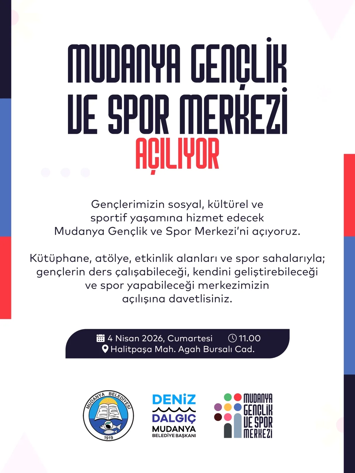 Mudanya Gençlik ve Spor Merkezi 4 Nisan'da Açılıyor Mudanya Gençlik ve Spor Merkezi 4 Nisan'da Açılıyor