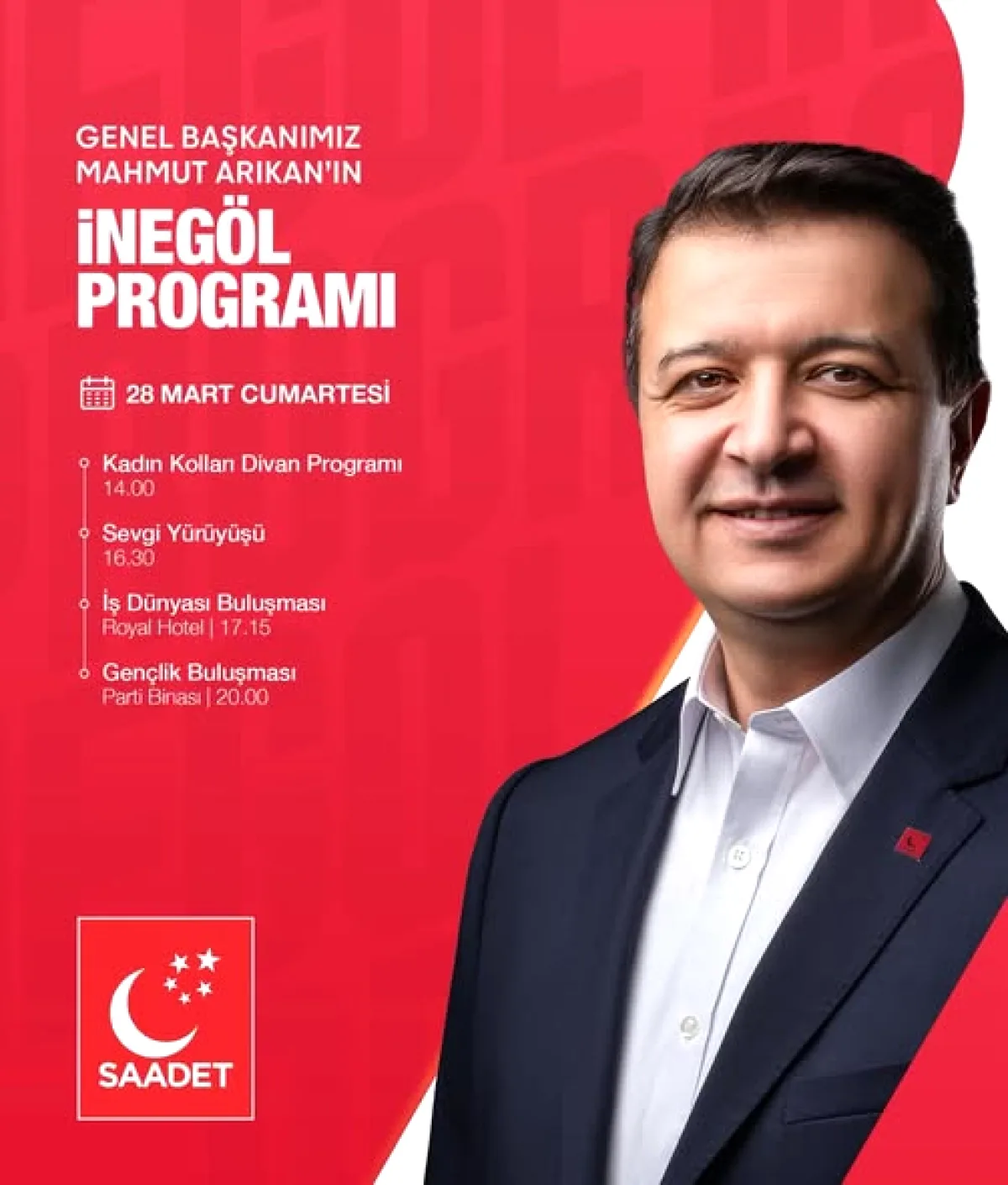 Saadet Partisi Genel Başkanı Mahmut Arıkan Bursa İnegöl'de Dolu Bir Programla Vatandaşla Buluşuyor Saadet Partisi Genel Başkanı Mahmut Arıkan Bursa İnegöl'de Dolu Bir Programla Vatandaşla Buluşuyor