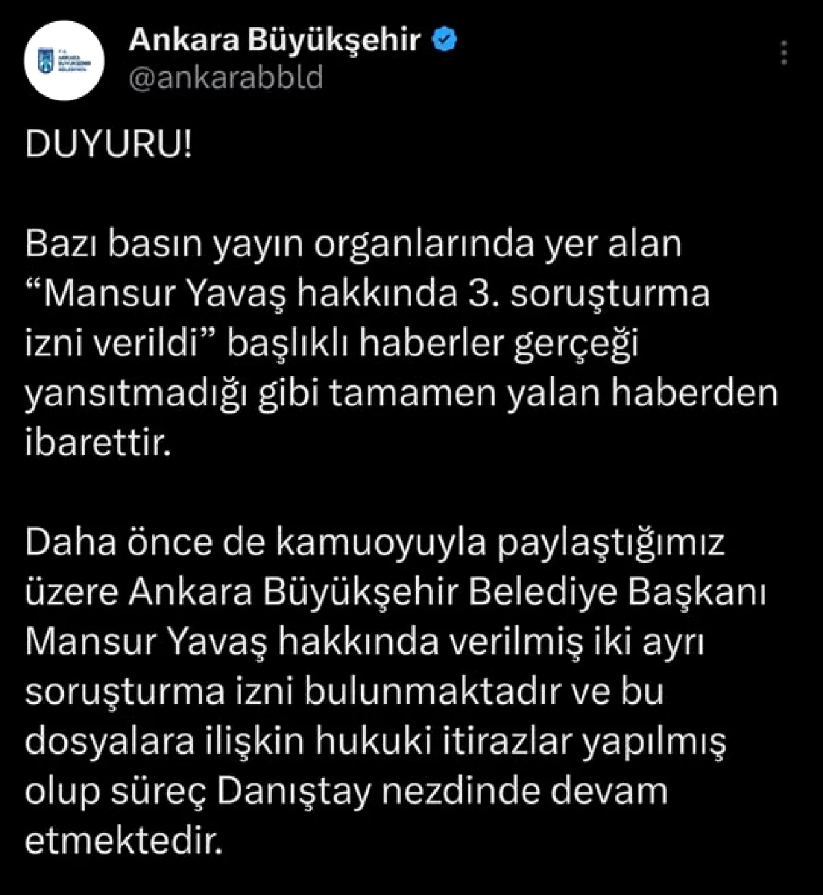 Mansur Yavaş Hakkındaki 3 Soruşturma İzni İddiası Yalan Çıktı Mansur Yavaş Hakkındaki 3 Soruşturma İzni İddiası Yalan Çıktı