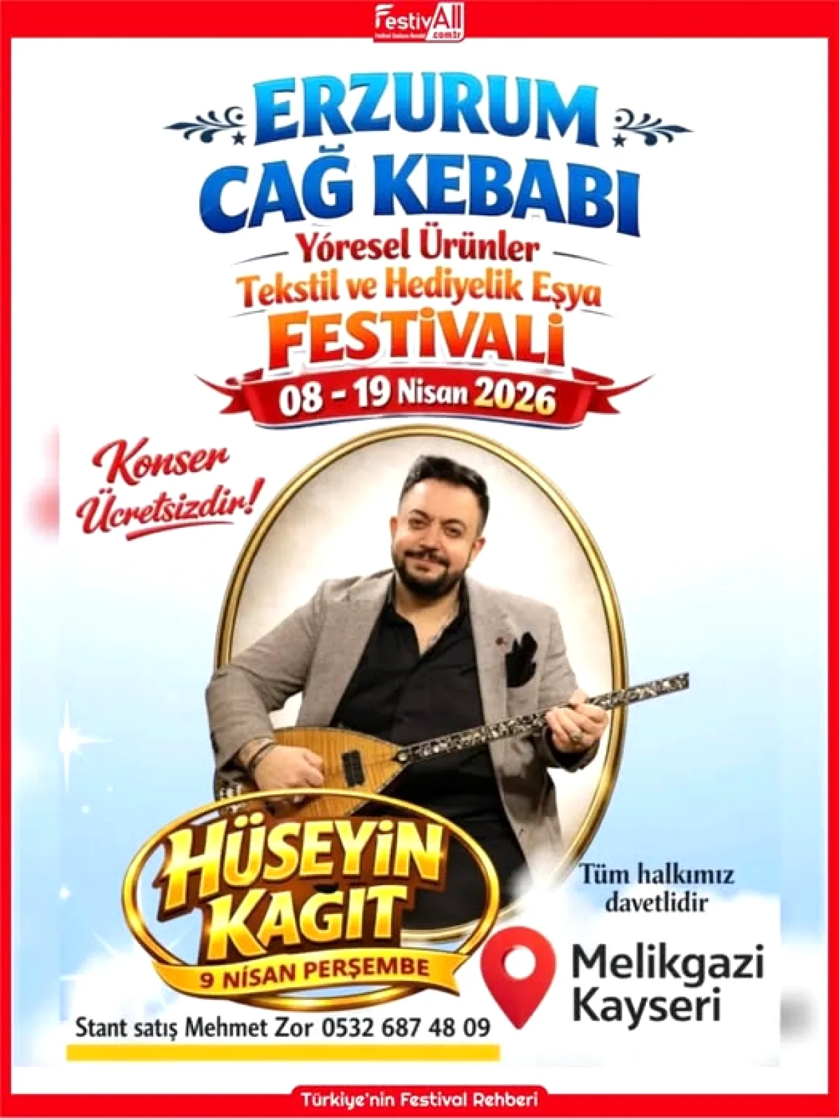 Melikgazi'de Ücretsiz Festival: Cağ Kebabı ve Hüseyin Kağıt Konseri Melikgazi'de Ücretsiz Festival: Cağ Kebabı ve Hüseyin Kağıt Konseri
