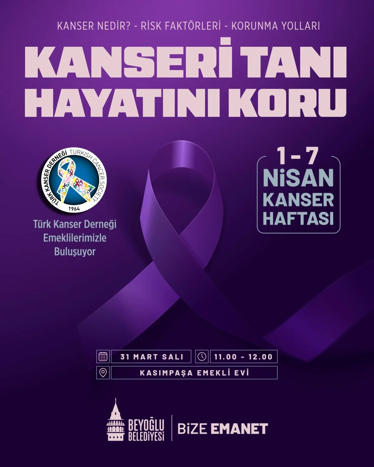 Beyoğlu'nda Emekli Komşular Kanser Haftası'nda Bilinçlenecek Beyoğlu'nda Emekli Komşular Kanser Haftası'nda Bilinçlenecek
