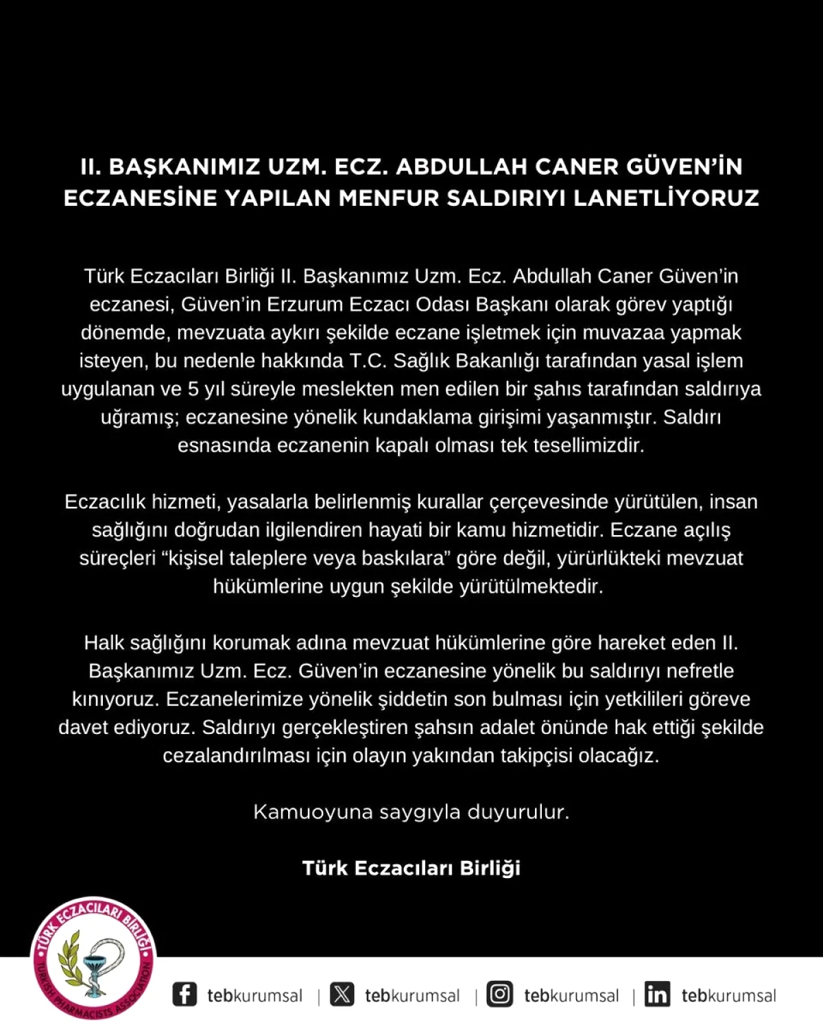 Erzurum'da Eczane Sahibi Güven'e Saldırı: Muvazaa Tehdidi Erzurum'da Eczane Sahibi Güven'e Saldırı: Muvazaa Tehdidi