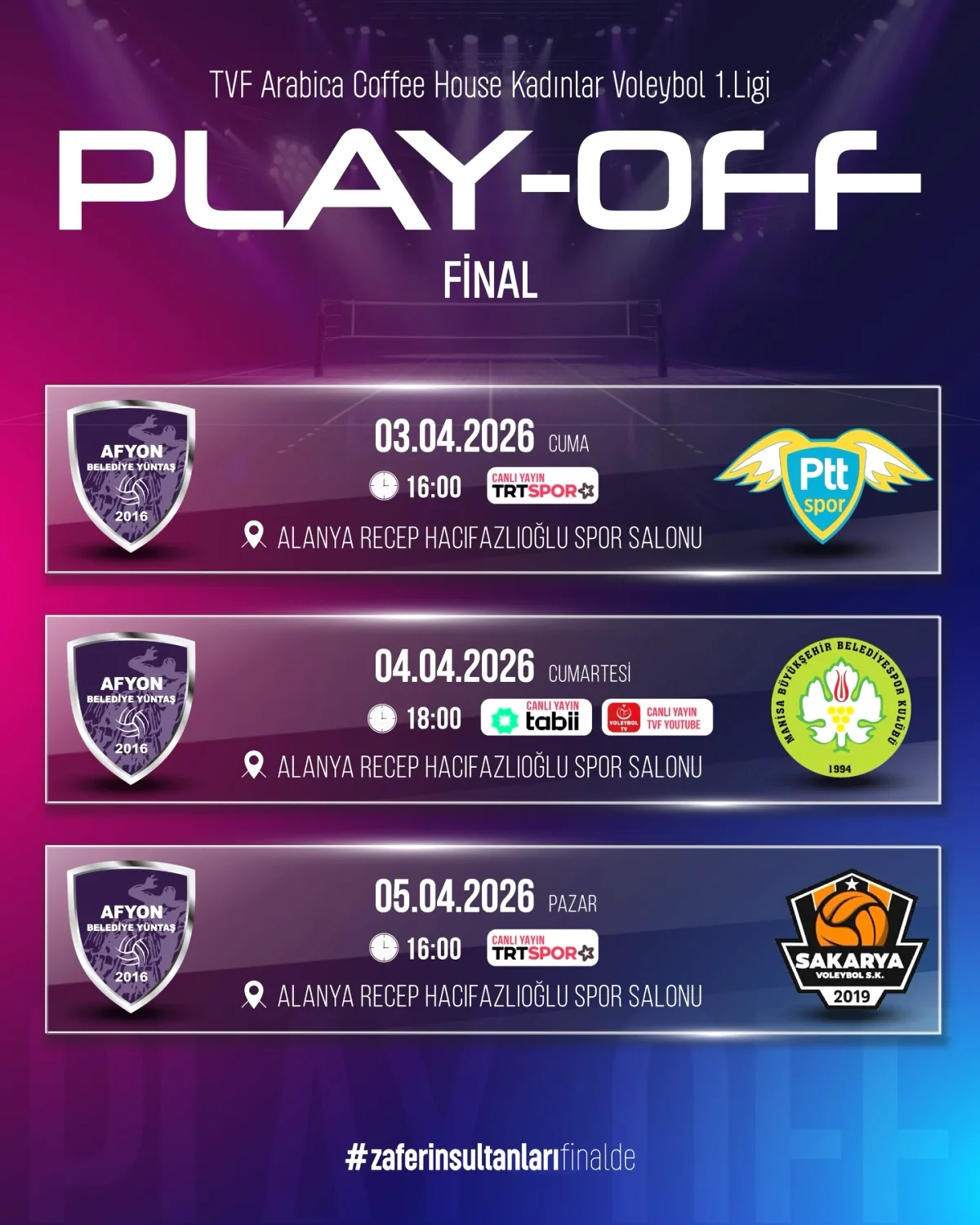 Afyon Belediye Yüntaş Play Off Final Fikstürü Belli Oldu! Afyon Belediye Yüntaş Play Off Final Fikstürü Belli Oldu!